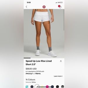 White lululemon speed up size 2